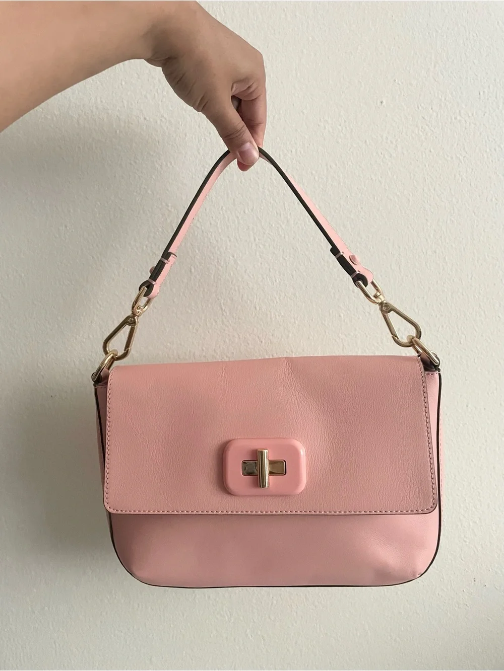 Blush Pink Leather Shoulder Bag with Top Handle